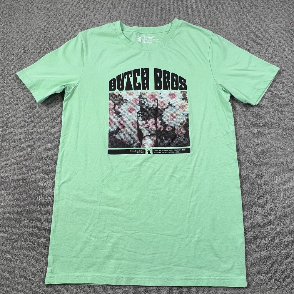 Dutch Bros Coffee Shirt Adult Medium Green Floral Short Sleeve Casual Men's